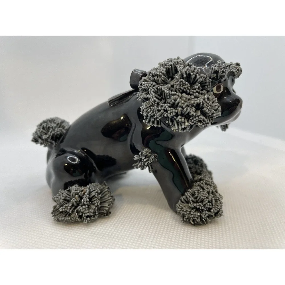 Vintage Black Poodle Dog Figurine Spaghetti Trim 3 Inches Tall MCM